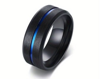 Bague en acier blue line