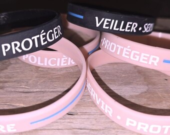 Bracelet ROSE pâle silicone blue line , veiller servir protéger