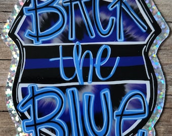 Back The Blue vinyl sticker with glitter.