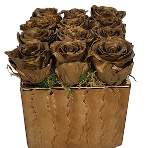Red Preserved Real Forever Roses in a silver glass tube vase