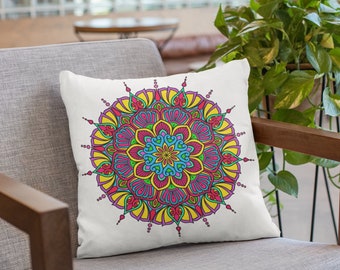 Beautiful Mandala Art Pillow Indoor Home Decor Cushion Ethnic Colourful Pillow Case Housewarming Gift Square Cushion Cover Yoga Cushion Boho