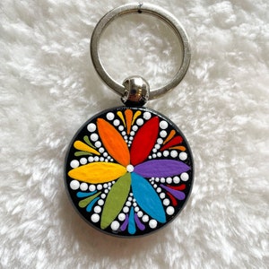 Rainbow Keychains Hand Painted Mandala Art KeyChain Stocking Stuffer Gifts For Her Small Birthday Gift Christmas Painted Keyring Wooden Gift
