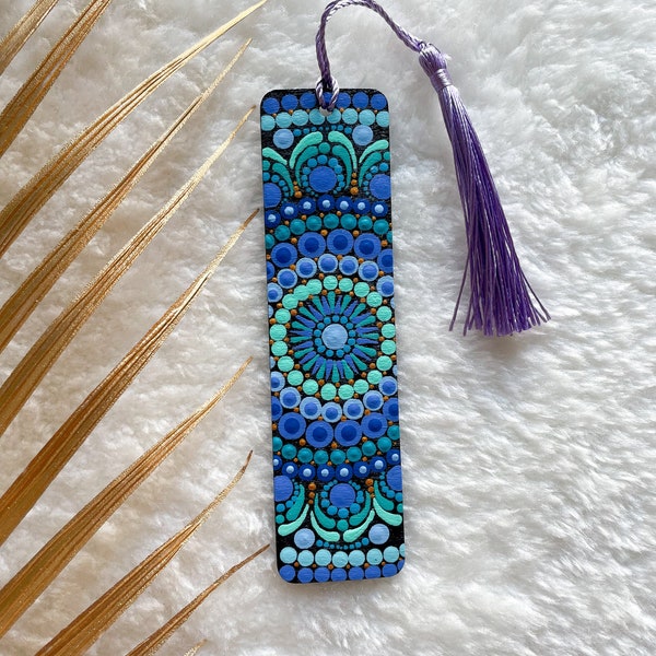 Blue Wooden Bookmarks Hand-painted Mandala Bookmarks for Men, Books accessories Thank You Book Mark For Readers, Custom Birthday Bookmarks