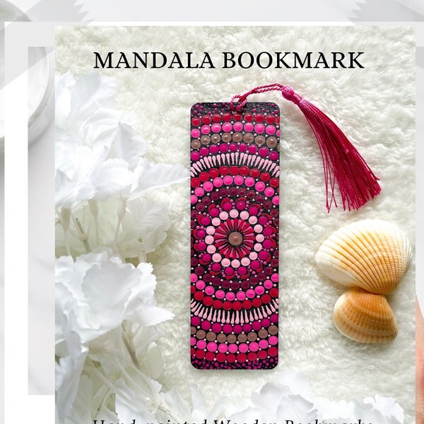 Pink Bookmark With Tassel Dot Mandala Painted Bookmarks for Women Bridesmaid Gifts Wooden Bookmarks for Women Pink Mandala Art Gift for Mom