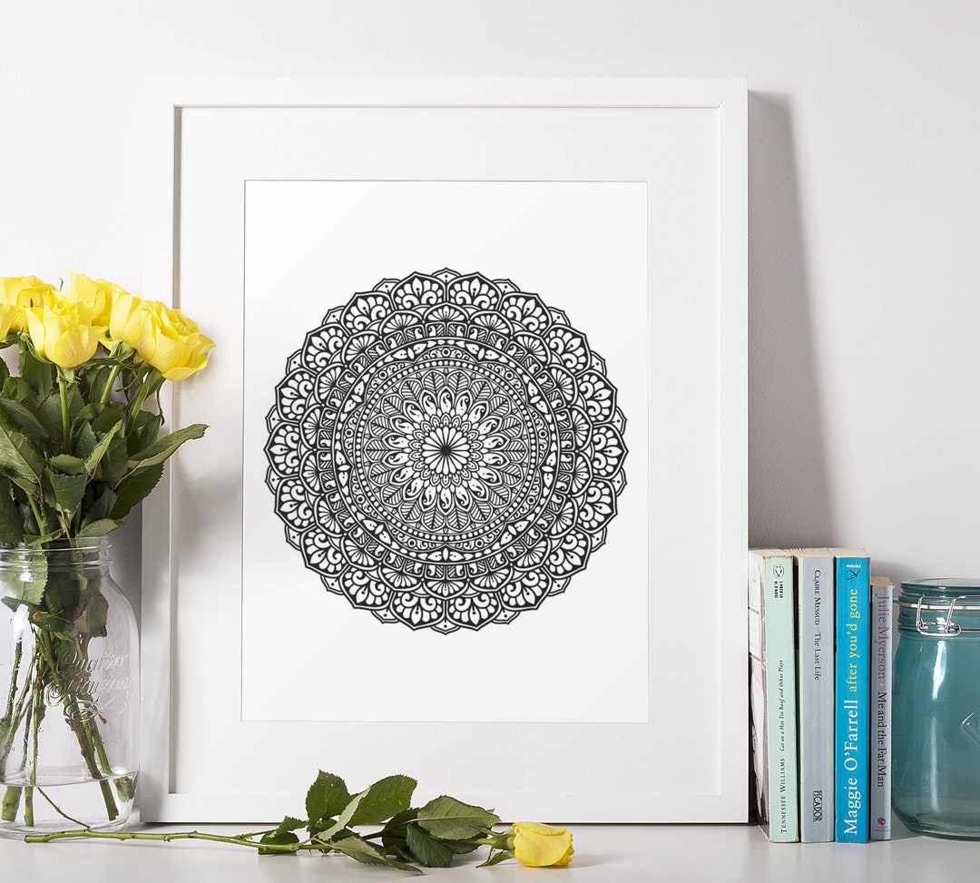 Digital Mandala Art Print Minimalist Art Print Monochrome Art Print