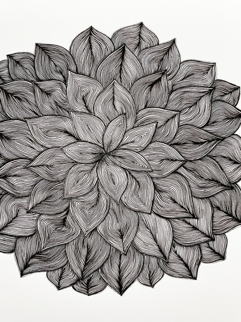 Hand Drawn Mandala Art Print Black and White Home Decor Boho Printable ...