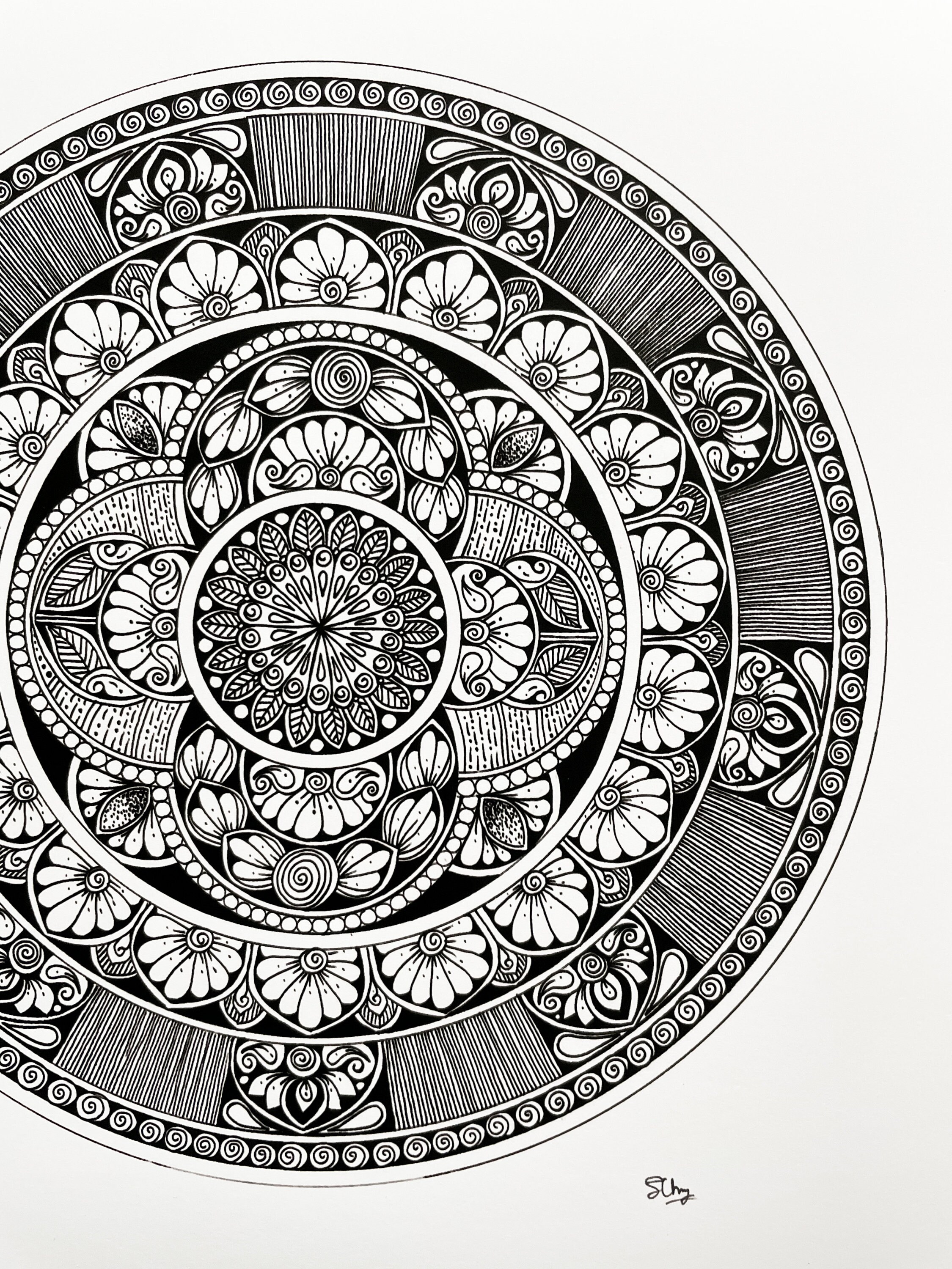 Hand Drawn Mandala Art Print Black and White Home Decor Boho Printable ...