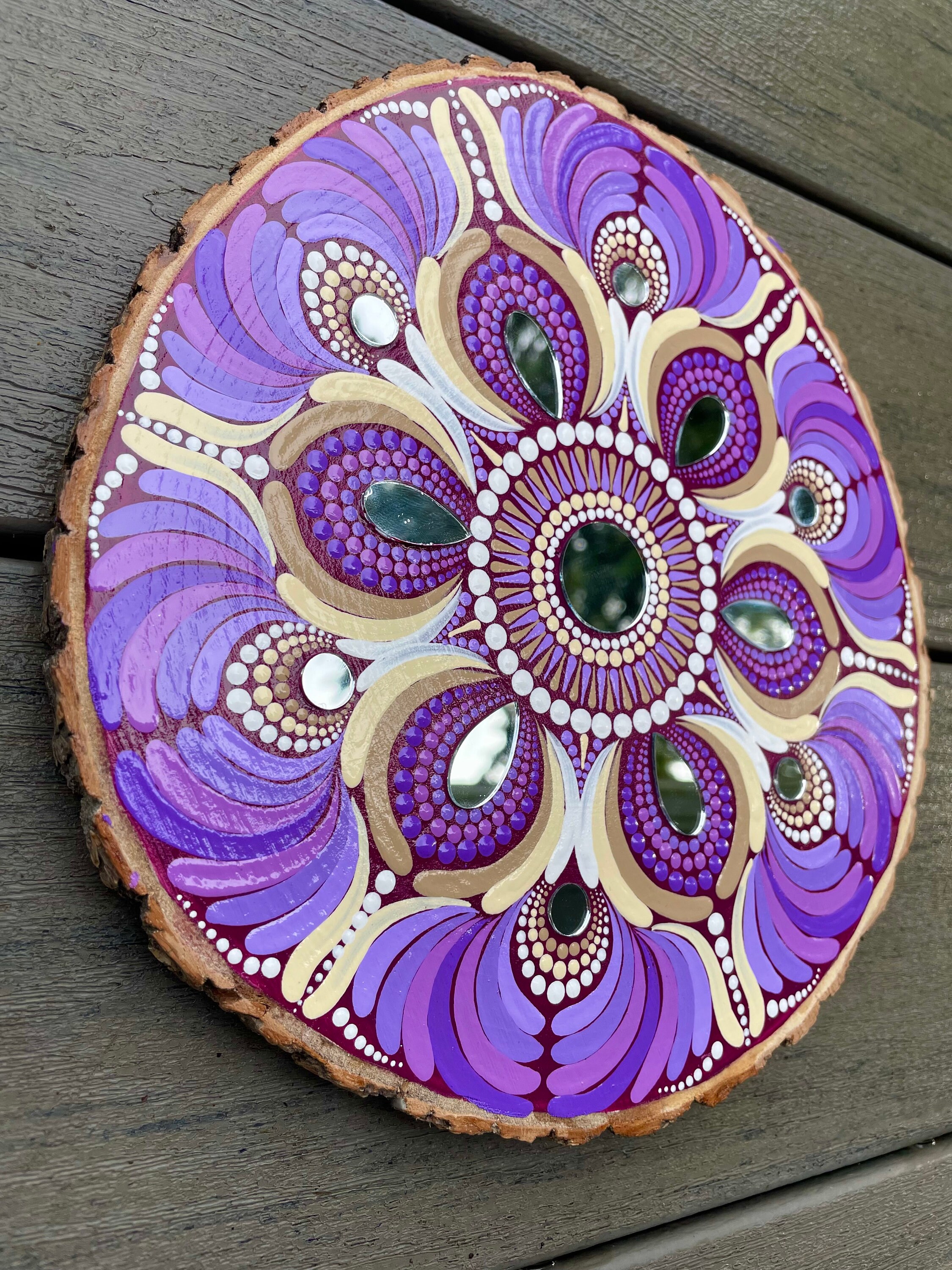 Mandala Art on Wood 10 Original Dot Mandala Art Purple Wall Art Painted
