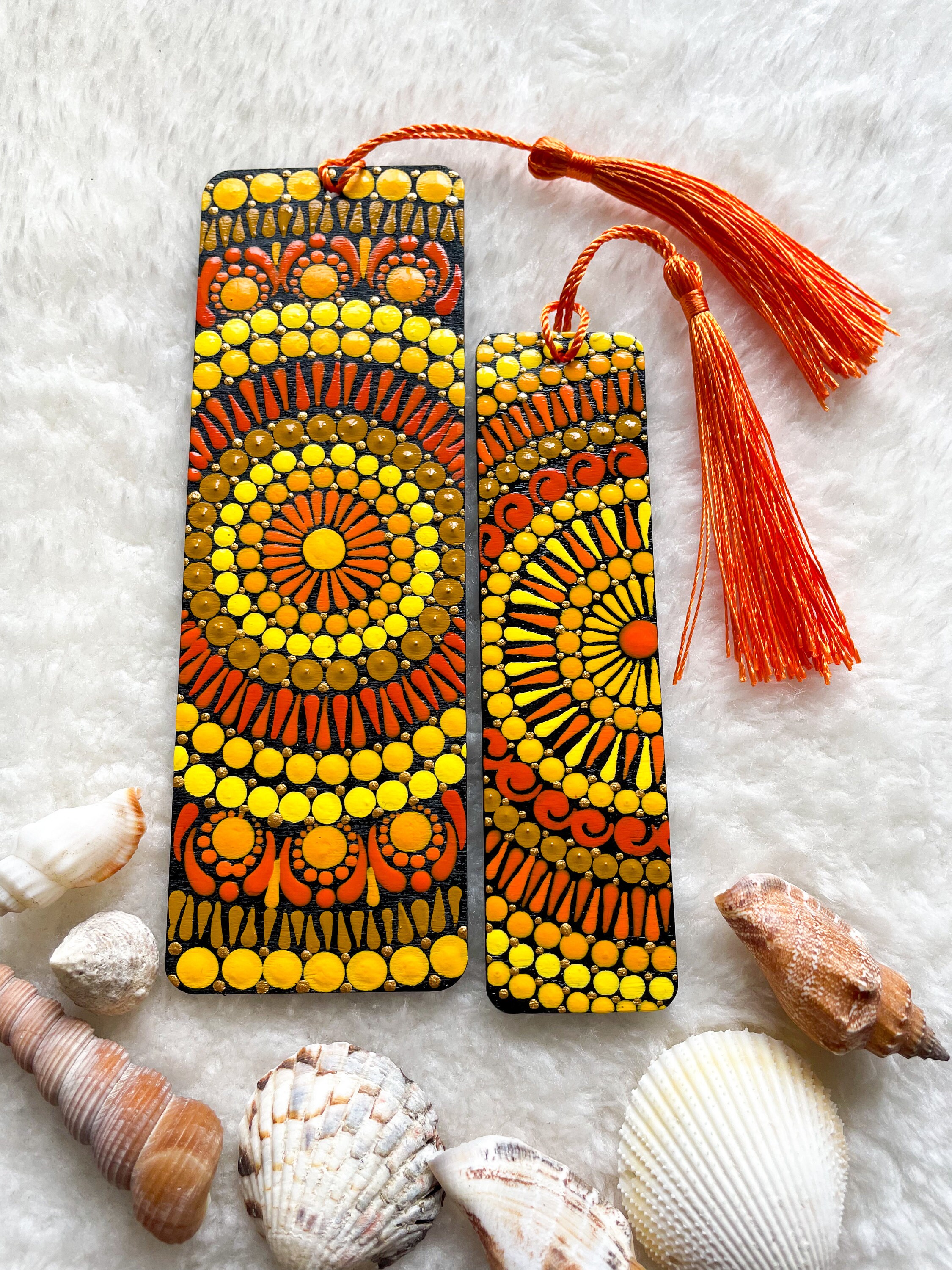 Painted Bookmark Set Yellow Mandala Bookmark Wood Dot Art Thank You ...