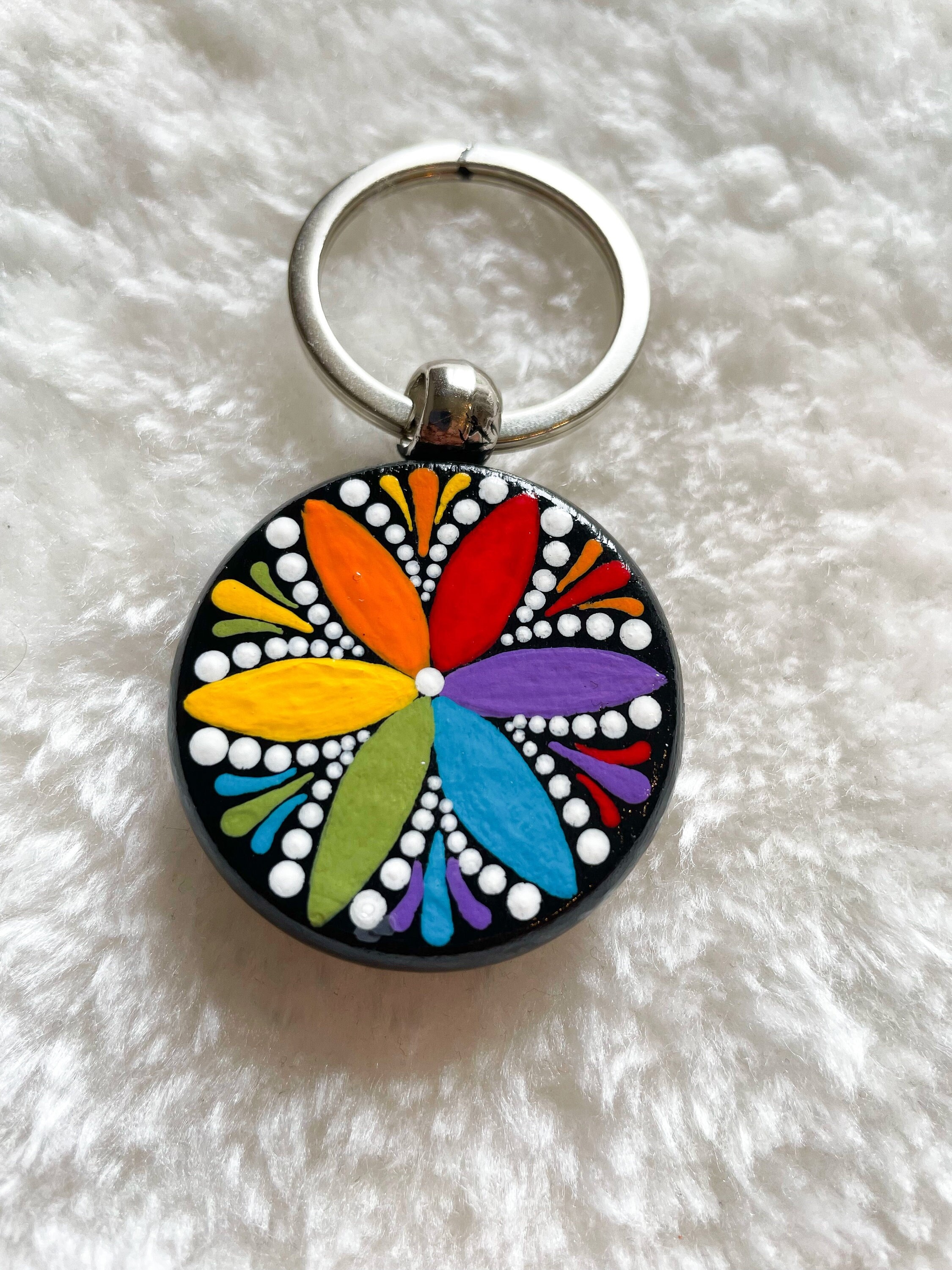 Decorated Keychains Rainbow Keychains Hand Painted Mandala Art Keychain Stocking Stuffer ...
