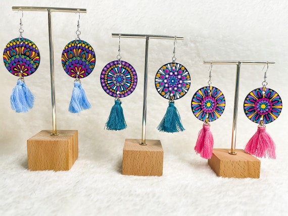 Mandala Earrings Set of 3 Small Indian Dangle Earring Disc