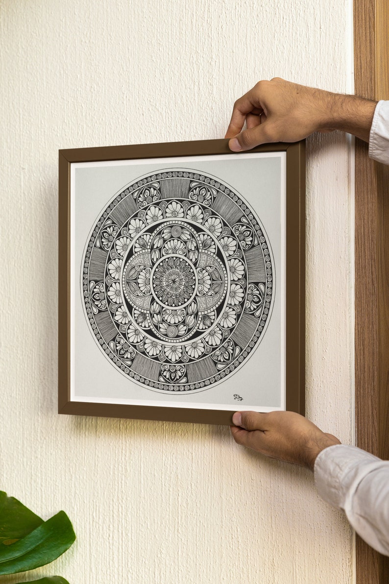 Hand Drawn Mandala Art Print Black and White Home Decor Boho Printable ...
