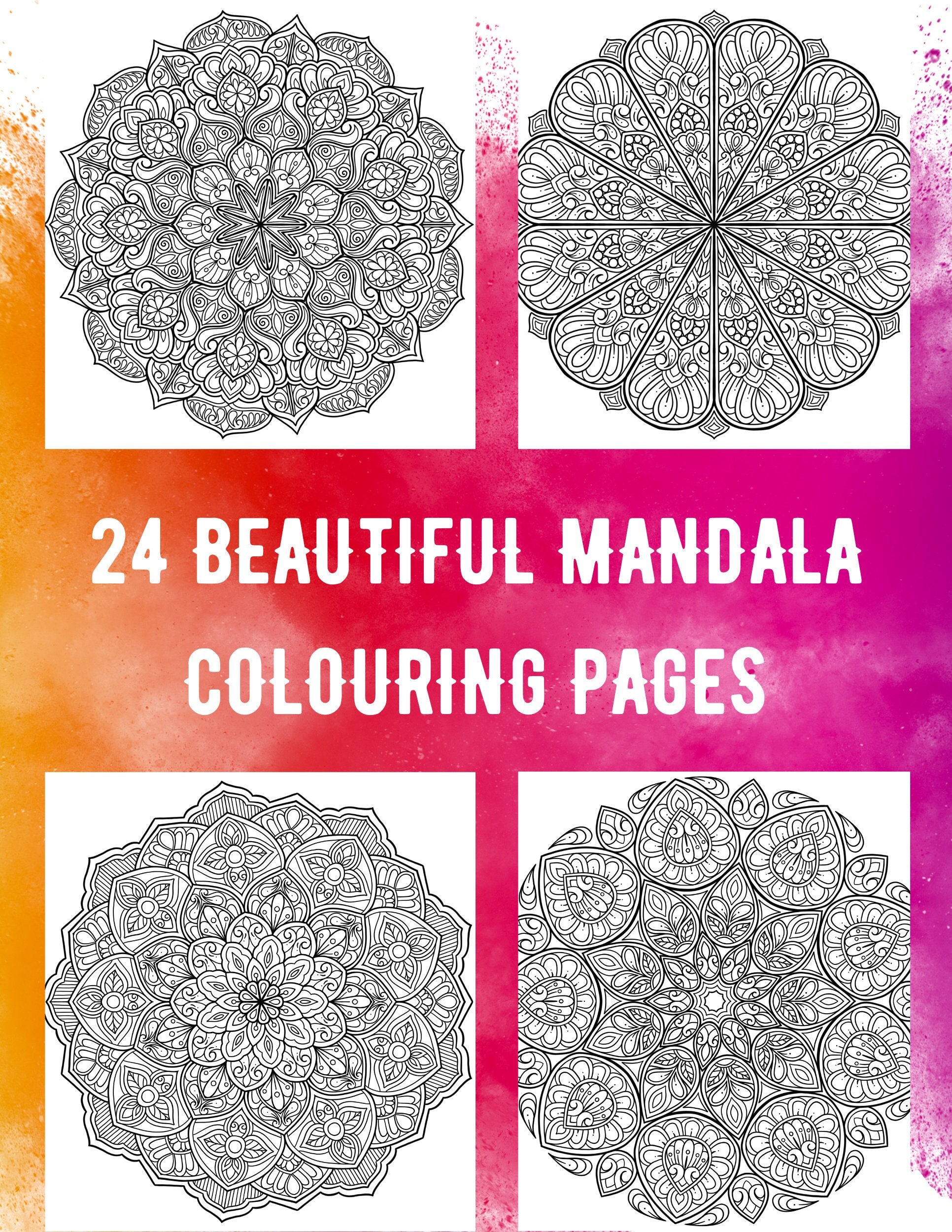 24 Mandala Colouring Pages Beautiful Digital Download PDF Adult Mandala