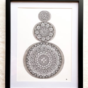Hand-drawn Mandala Wall art | Original Art with Black frame | Archival pens on Paper | Home Decor | Living Room Decor | Gift for home | Gift