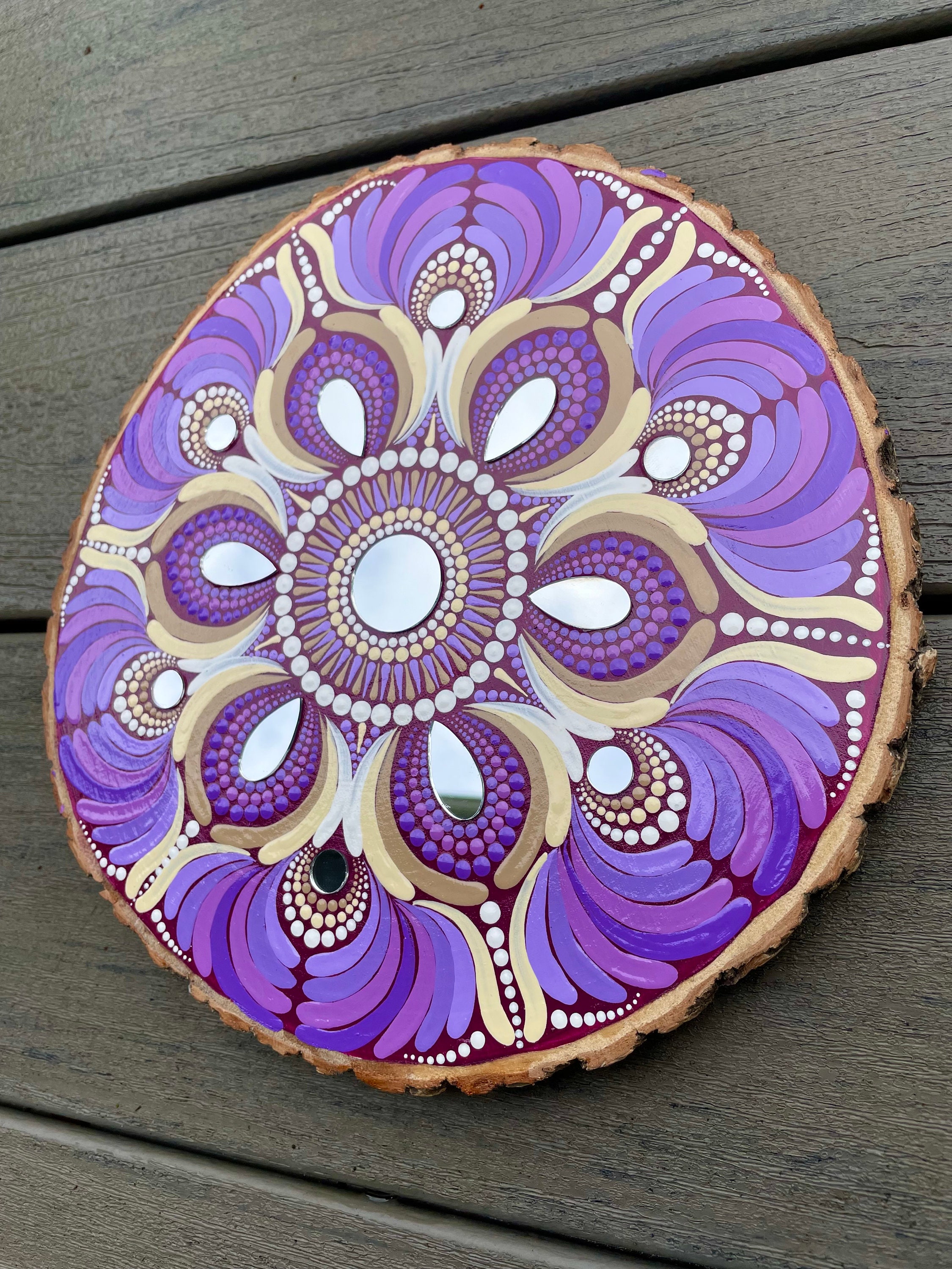Mandala Art on Wood 10 Original Dot Mandala Art Purple Wall Art Painted