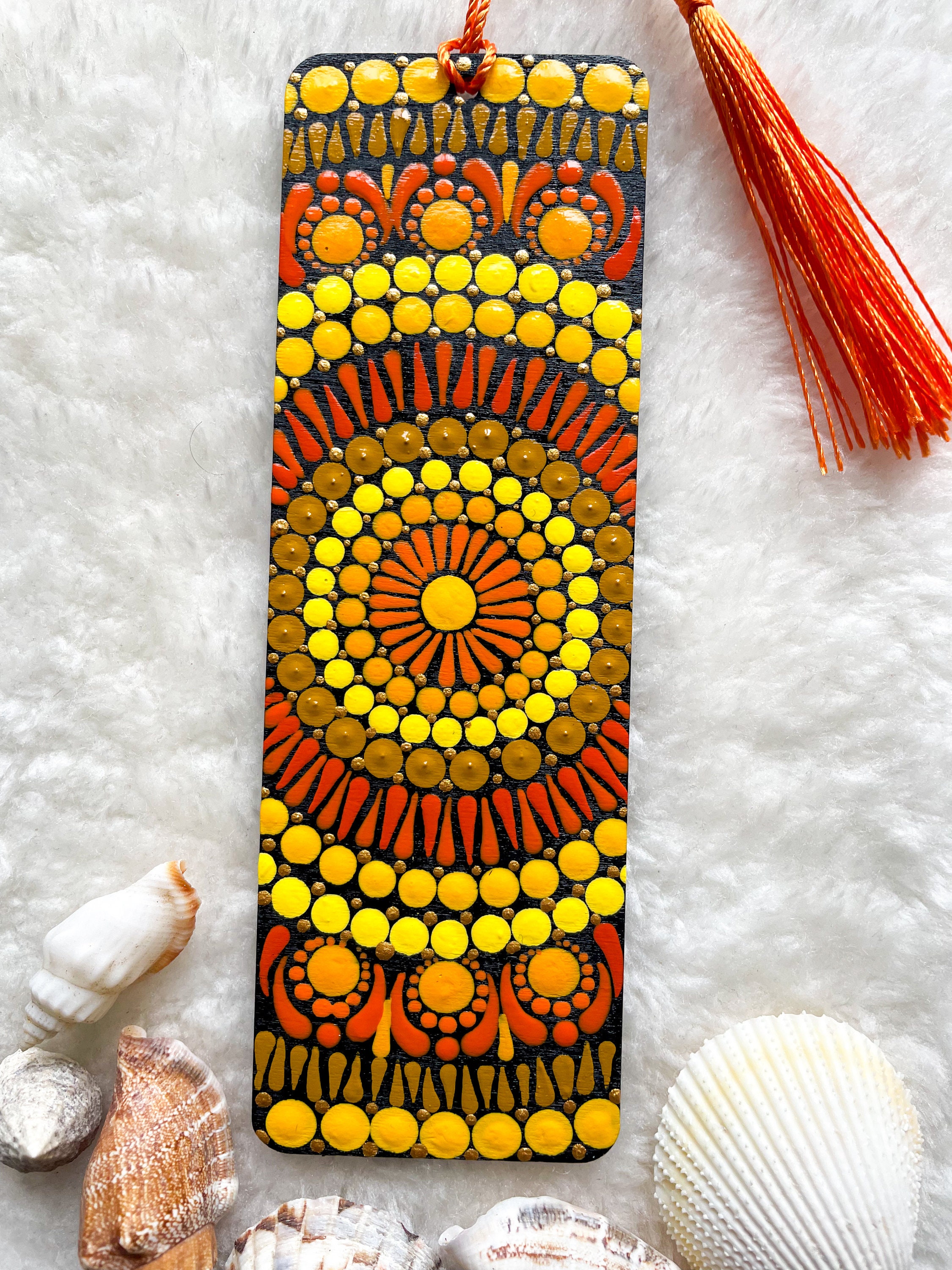 Painted Bookmark on Wood Yellow Mandala Dot Art Thank You Gifts ...