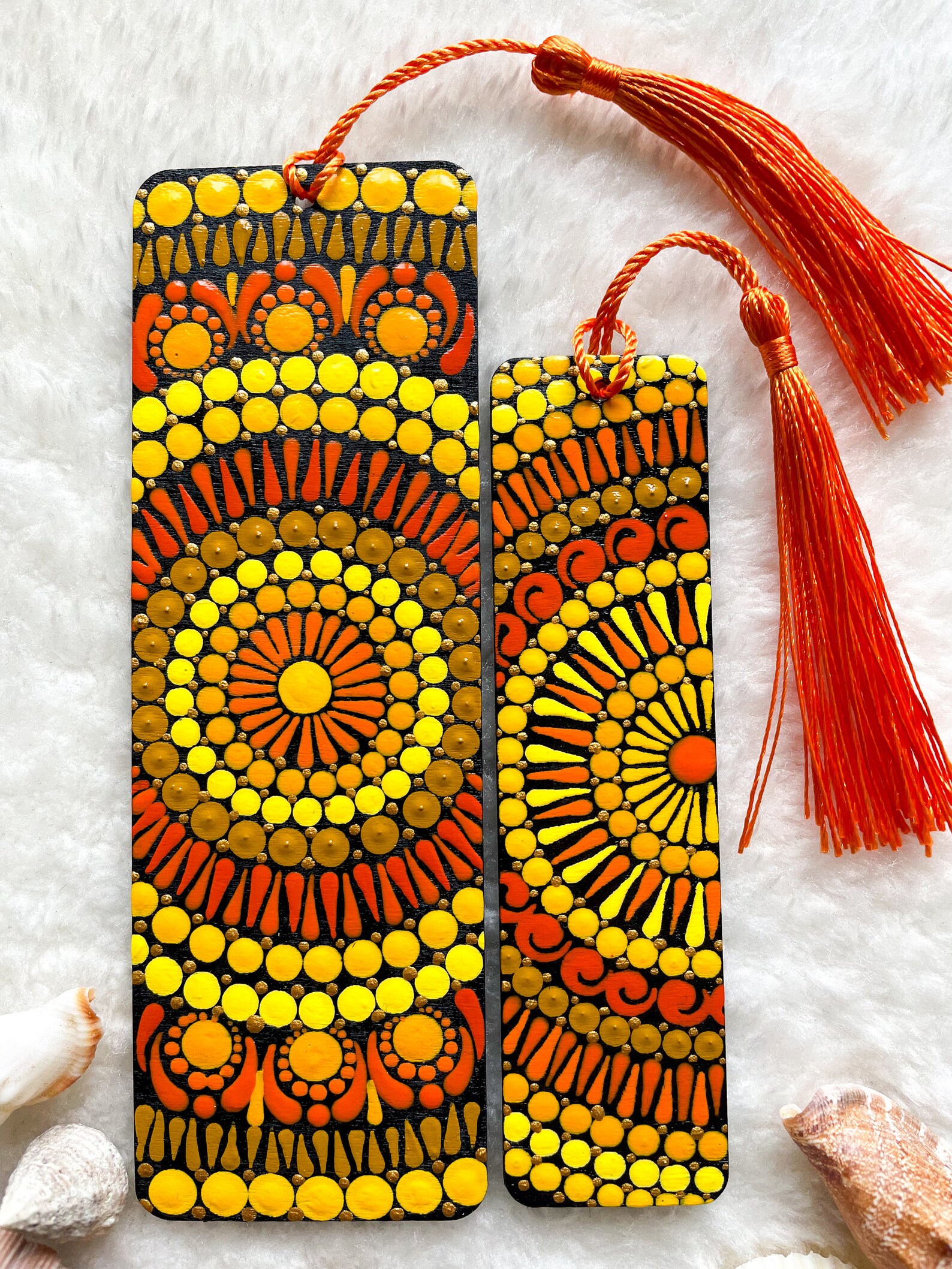 Painted Bookmark Set Yellow Mandala Bookmark Wood Dot Art Thank You ...