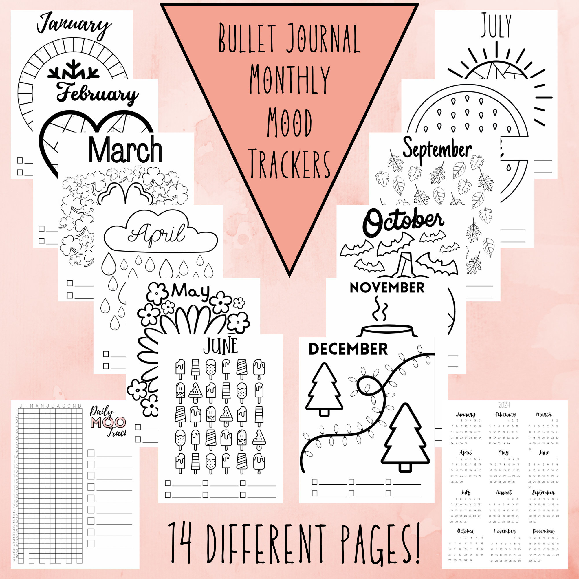 Monthly Bullet Journal Mood Tracker Spending Tracker Exercise Tracker ...