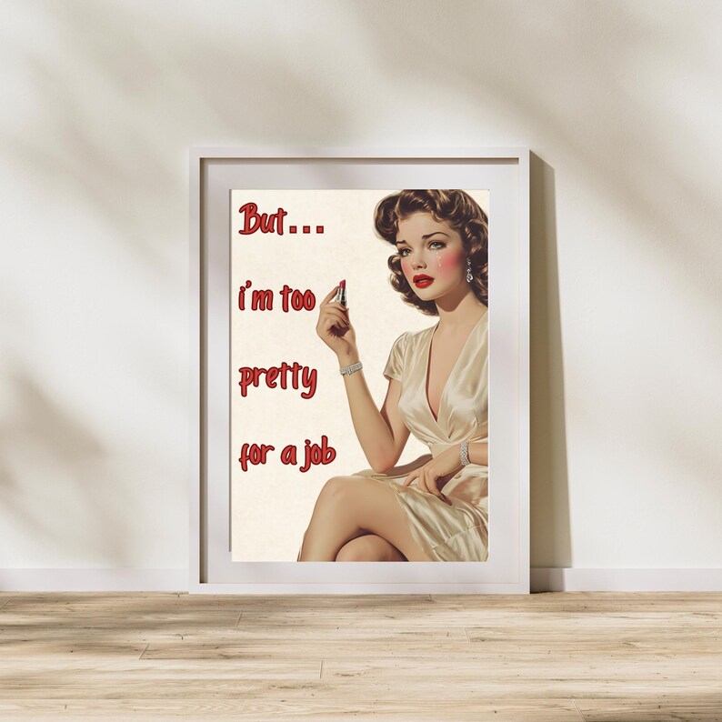 Retro Woman Funny Work Office Poster, Trendy Vintage Housewife Wall Art