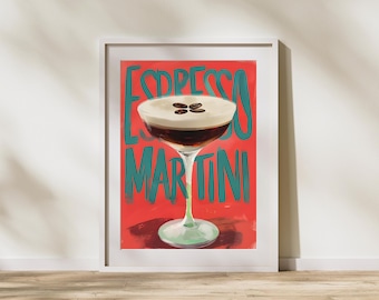 Espresso Martini Art Print, Bar Cart Decor, Cocktail Poster, Trendy Kitchen Print, Cocktail Bar Cart Print, Cocktail Poster
