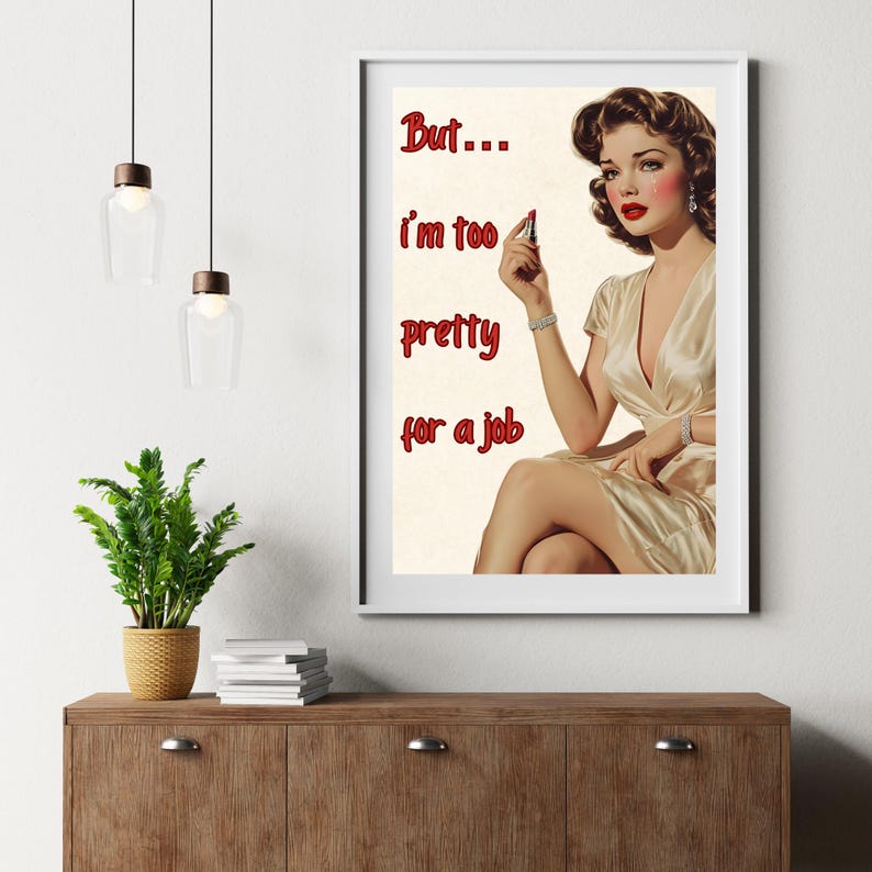 Retro Woman Funny Work Office Poster, Trendy Vintage Housewife Wall Art