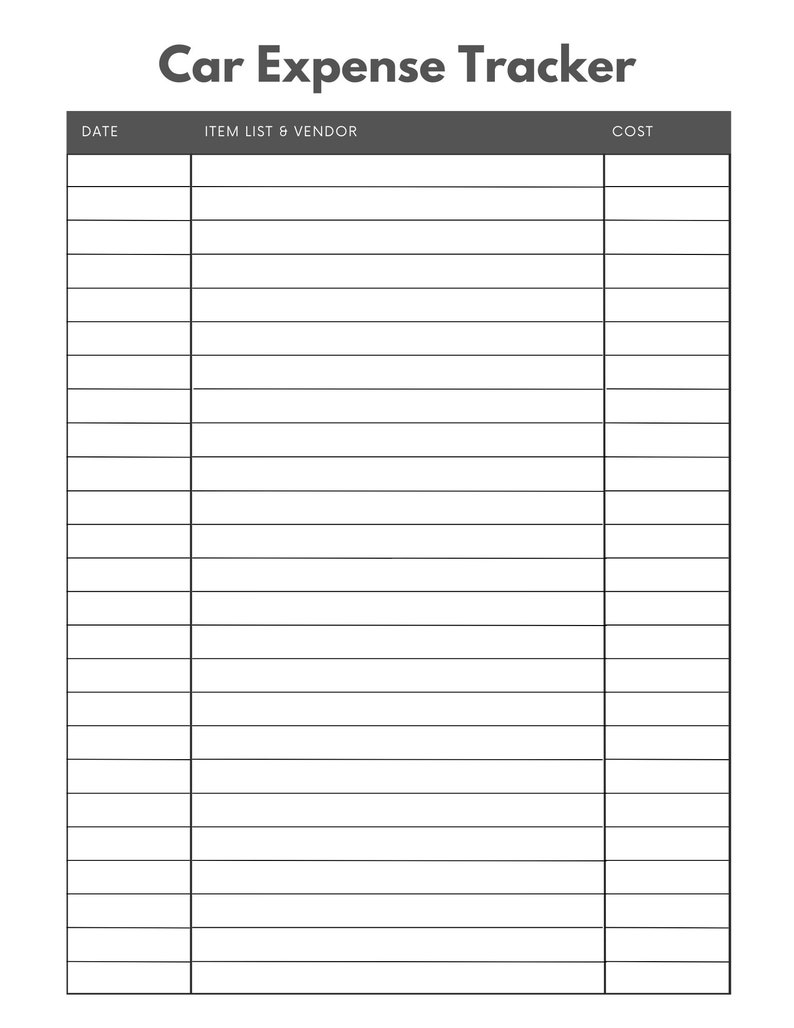 Car Expense Tracker Printable Instant Download Financial Etsy
