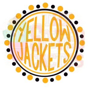 May include: A black and yellow circle with the text "YELLOW JACKETS" in yellow lettering.