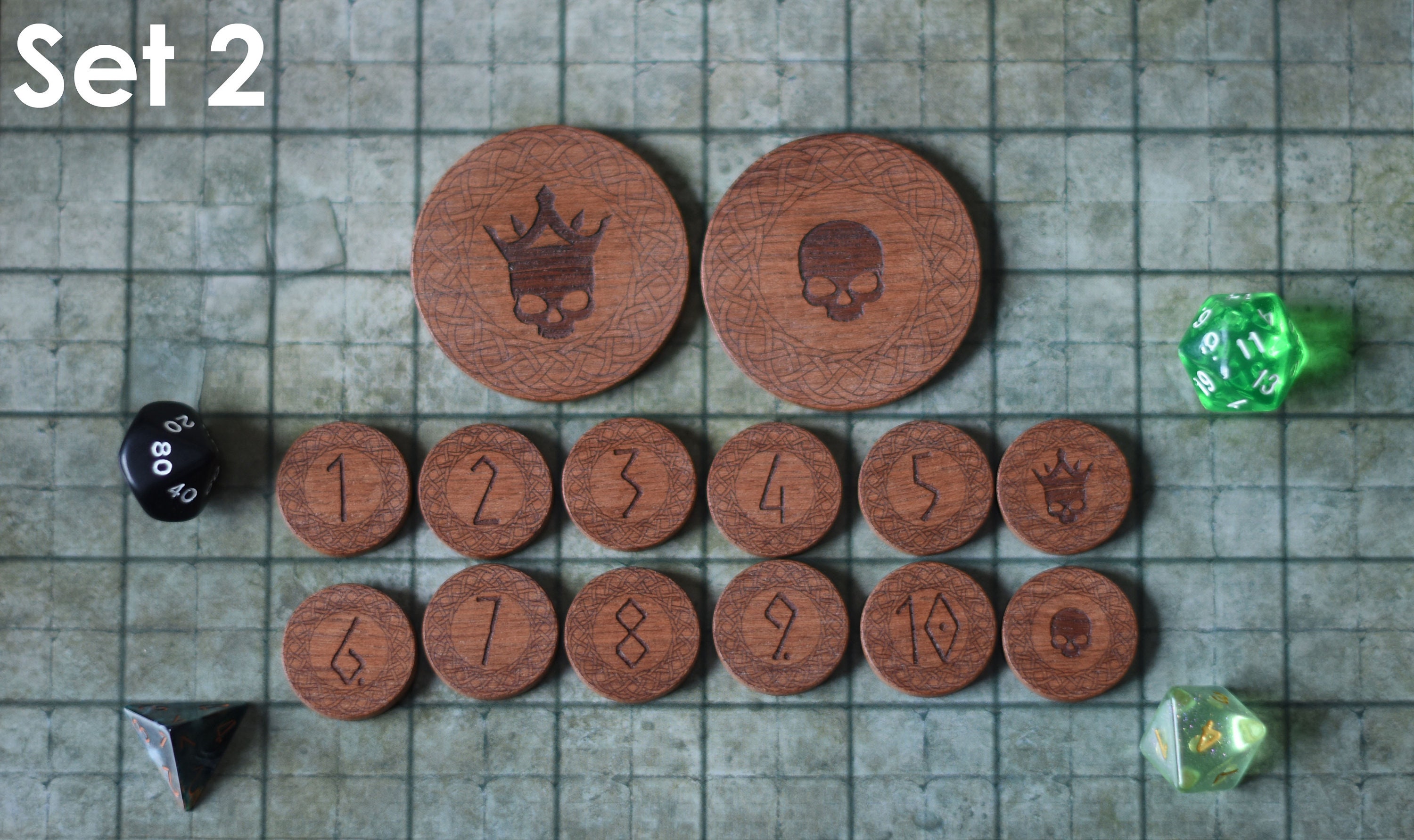 Wooden Dnd Tokens, Numbered Enemy Tokens, Multiple Sizes, 2 Tone Laser