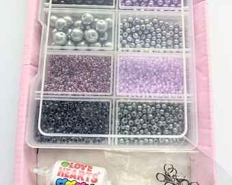 Kit bijoux, faire vos propres colliers, kit de fabrication de bijoux, perles de rocaille, kit de perles de nacre, bracelets d'amitié, perles violettes, kit de perles,