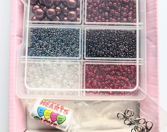 Kit de bijoux, faites vos propres colliers, kit de fabrication de bijoux, perles de rocaille, kit de perles de nacre, bracelets d'amitié, mélange de perles rouges, kit de perles,