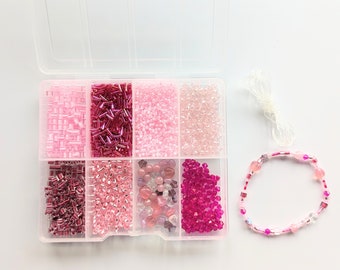 Bracelet kit , jewellery making kit, Craft kit, Christmas craft idea, friendship bracelet making kit, pink bead kit, gift for girls