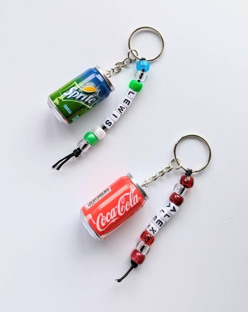 Fizzy drink can keyring, pop keyring, soda drink, novelty keyring, personalise with a name, bag charm, personalised keyring image 5