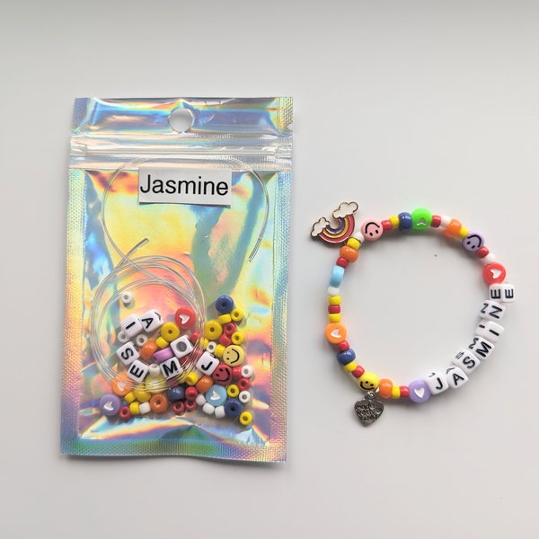 kit de bracelet, Faites votre propre bracelet, personnalisé, faveurs de sac de fête, kit d’artisanat, cadeau de Noël pour les filles, bracelet DIY, bracelet arc-en-ciel