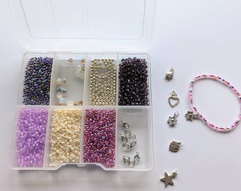 Jewellery kit, make your own necklaces, jewellery making kit, seed beads, charms, various colours, friendship bracelet making kit, bead kit,