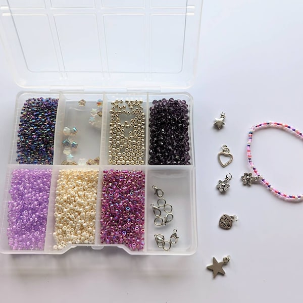 Jewellery kit, make your own necklaces, jewellery making kit, seed beads, charms, various colours, friendship bracelet making kit, bead kit,