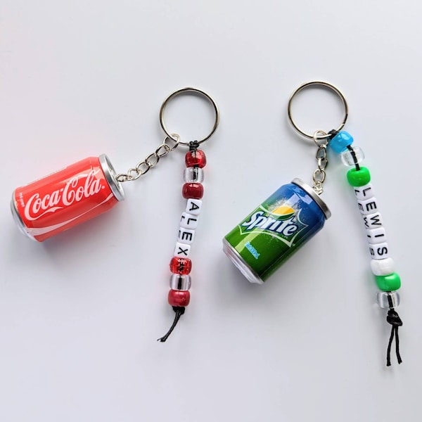 Fizzy drink can keyring, pop keyring, soda drink, novelty keyring, personalise with a name, bag charm, personalised keyring
