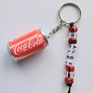 Fizzy drink can keyring, pop keyring, soda drink, novelty keyring, personalise with a name, bag charm, personalised keyring Coca Cola keychain