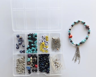 Make your own jewellery , jewellery making kit, tassel bead kit, turquoise bead mix, bead kit, bracelet making kit, skull beads, craft kit