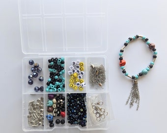 Faites vos propres bijoux, kit de fabrication de bijoux, kit de perles de pompon, mélange de perles turquoise, kit de perles, kit de fabrication de bracelets, perles tête de mort, kit d'artisanat