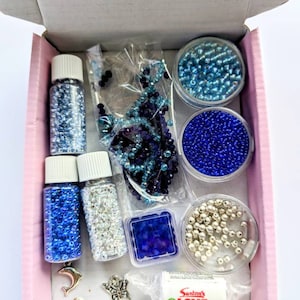 Jewellery kit, make your own bracelets, blue seed bead mix, crystal bead kit, DIY kit, friendship bracelet kit, bead kit, charm bracelets