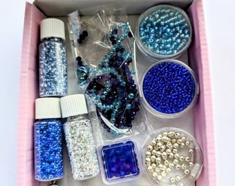 Jewellery kit, make your own bracelets, blue seed bead mix, crystal bead kit, DIY kit, friendship bracelet kit, bead kit, charm bracelets