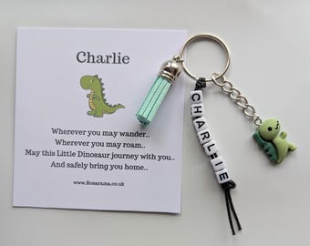 Llavero de dinosaurio personalizado: amuleto de viaje, regalo para la vuelta al cole