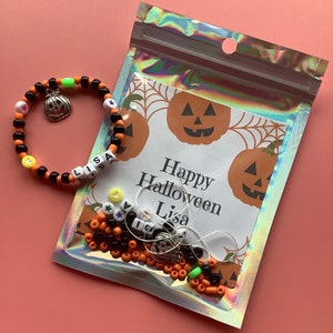 Make your own bracelet, personalised, party bag favours, gift for a child, craft kit, Halloween, Trick or Treat