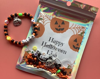 Make your own bracelet, personalised, party bag favours, gift for a child, craft kit, Halloween, Trick or Treat