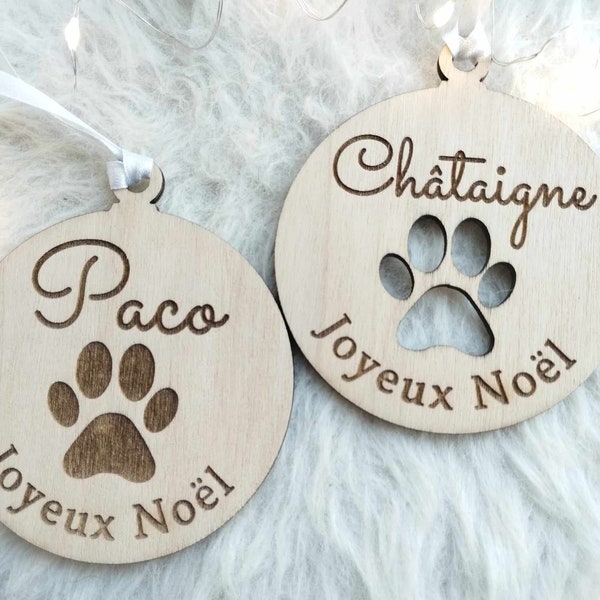 Boule de Noël personnalisée en bois gravé pour animaux