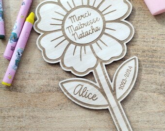 Fleur à offrir personnalisé, merci super maîtresse, cadeau atsem, merci nounou, cadeau fin année scolaire maîtresse, idée cadeau maître