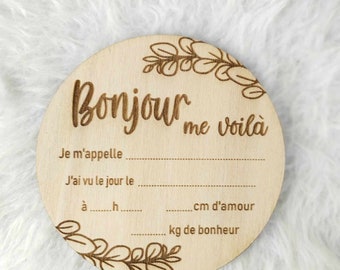 Carte en bois de naissance à remplir . Carte étape en bois personnalisée à remplir pour la naissance de bébé