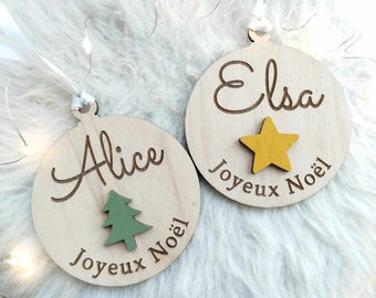 Personalisierte farbige Weihnachtskugel aus Holz