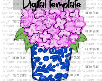 TEMPLATE | Spring Hydrangea Bush Chinoiserie Floral Vase Door Hanger Template