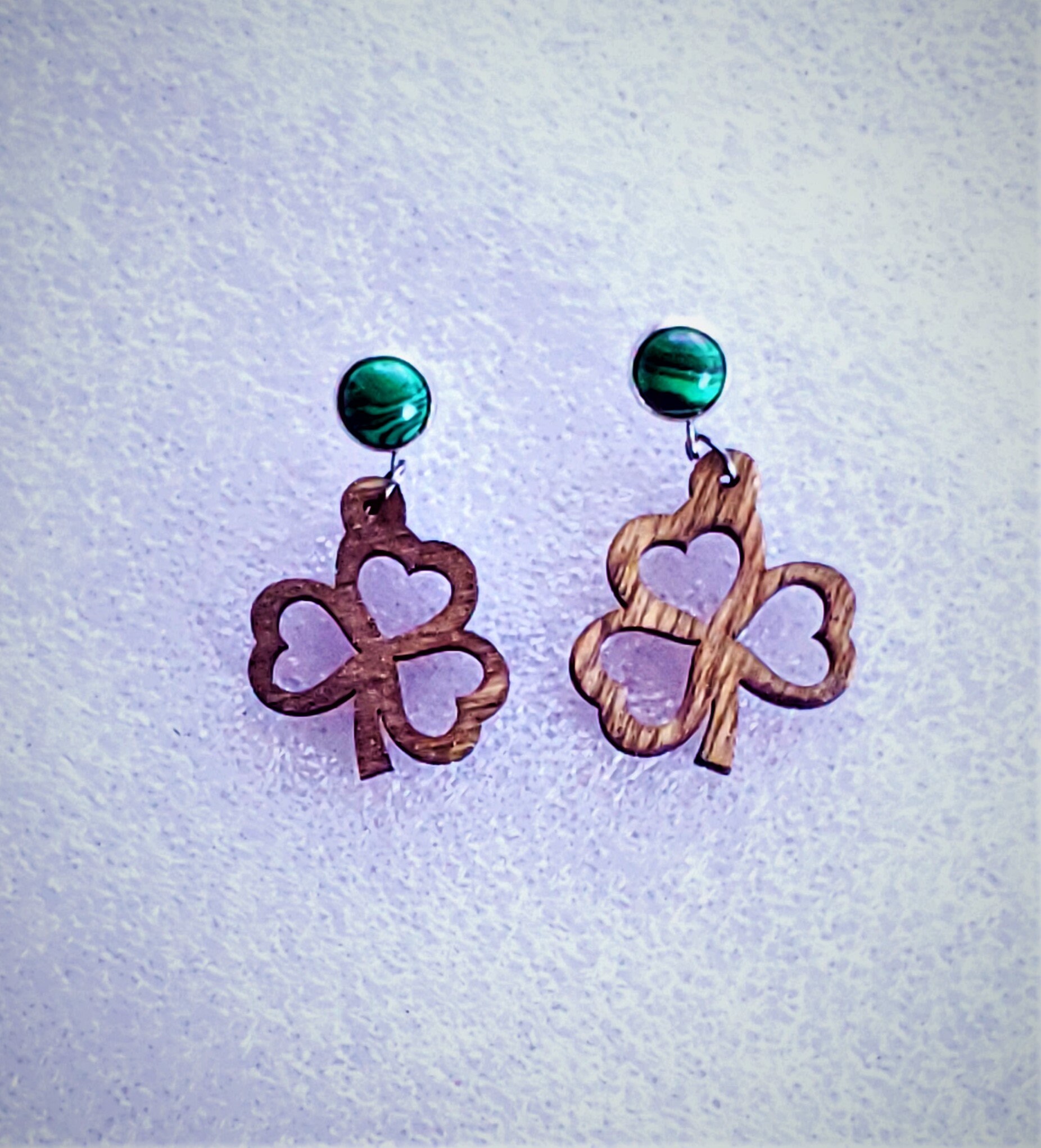 St Patrick's Day Earrings Wooden Heart Shamrock